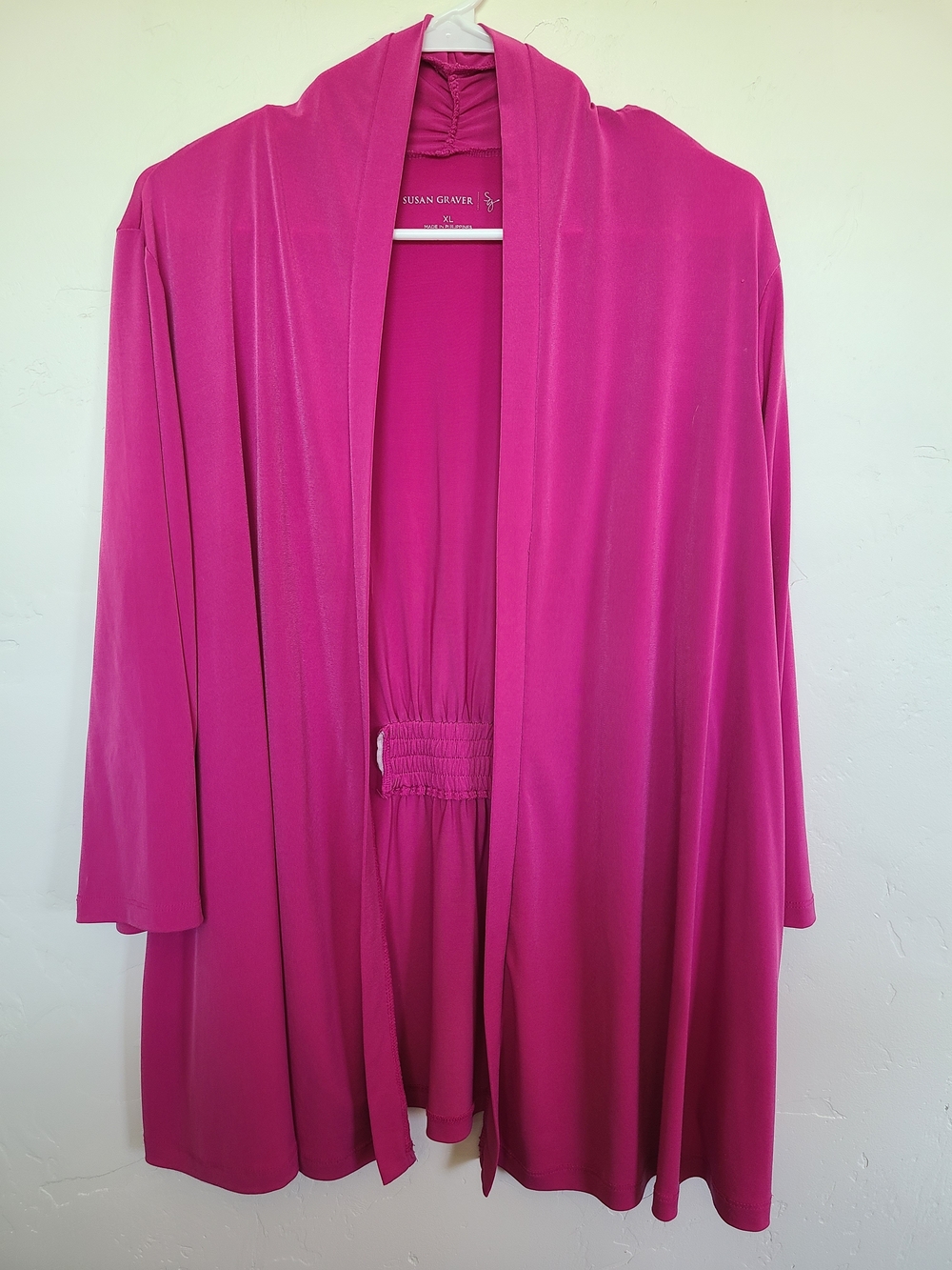 Susan Graver Women's Open-Front Lounge Cardigan - Fuchsia Pink, Size XL